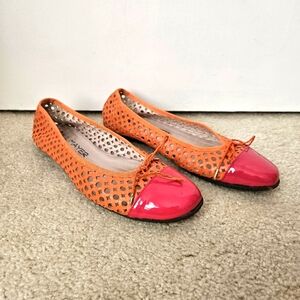 Paul Mayer Attitudes Orange/Pink Brandy Perforated Ballet Flat, Size 8